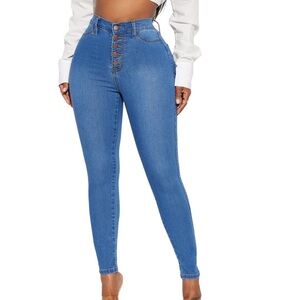FASHION. NOVA Classic Button Up Skinny Jeans - Medium Blue Wash